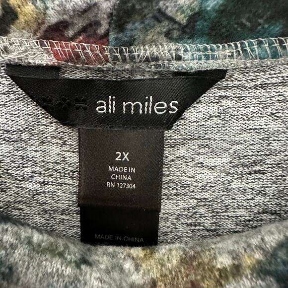 Ali Miles Brushed‎ Knit Cowl Neck Tunic Top Abstract Village Print Womens 2X Art - Picture 2 of 6